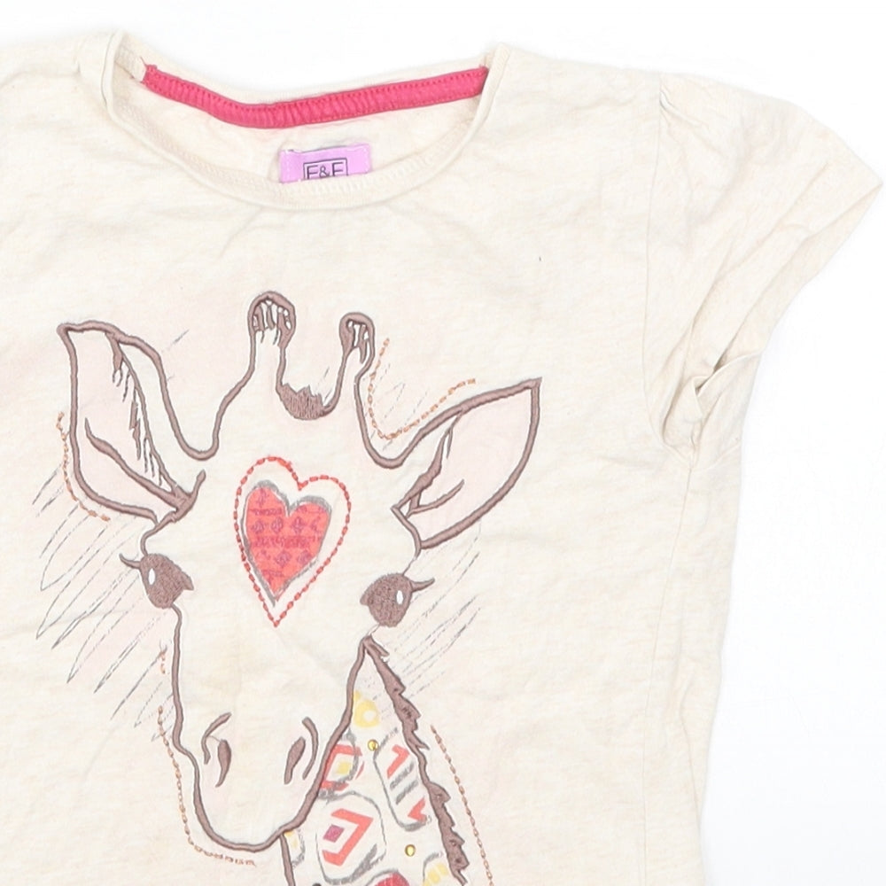 F&F Girls Beige   Basic T-Shirt Size 4-5 Years  - Giraffe Wild Style