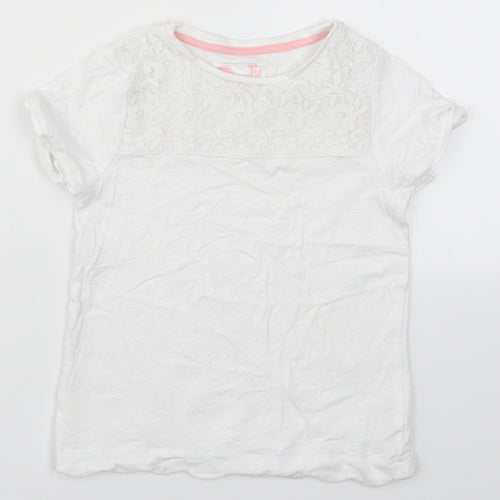 TU Girls White  Lace Basic T-Shirt Size 6 Years