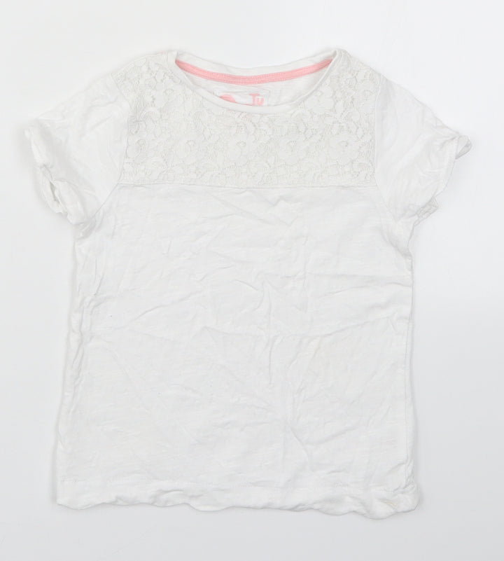 TU Girls White  Lace Basic T-Shirt Size 6 Years