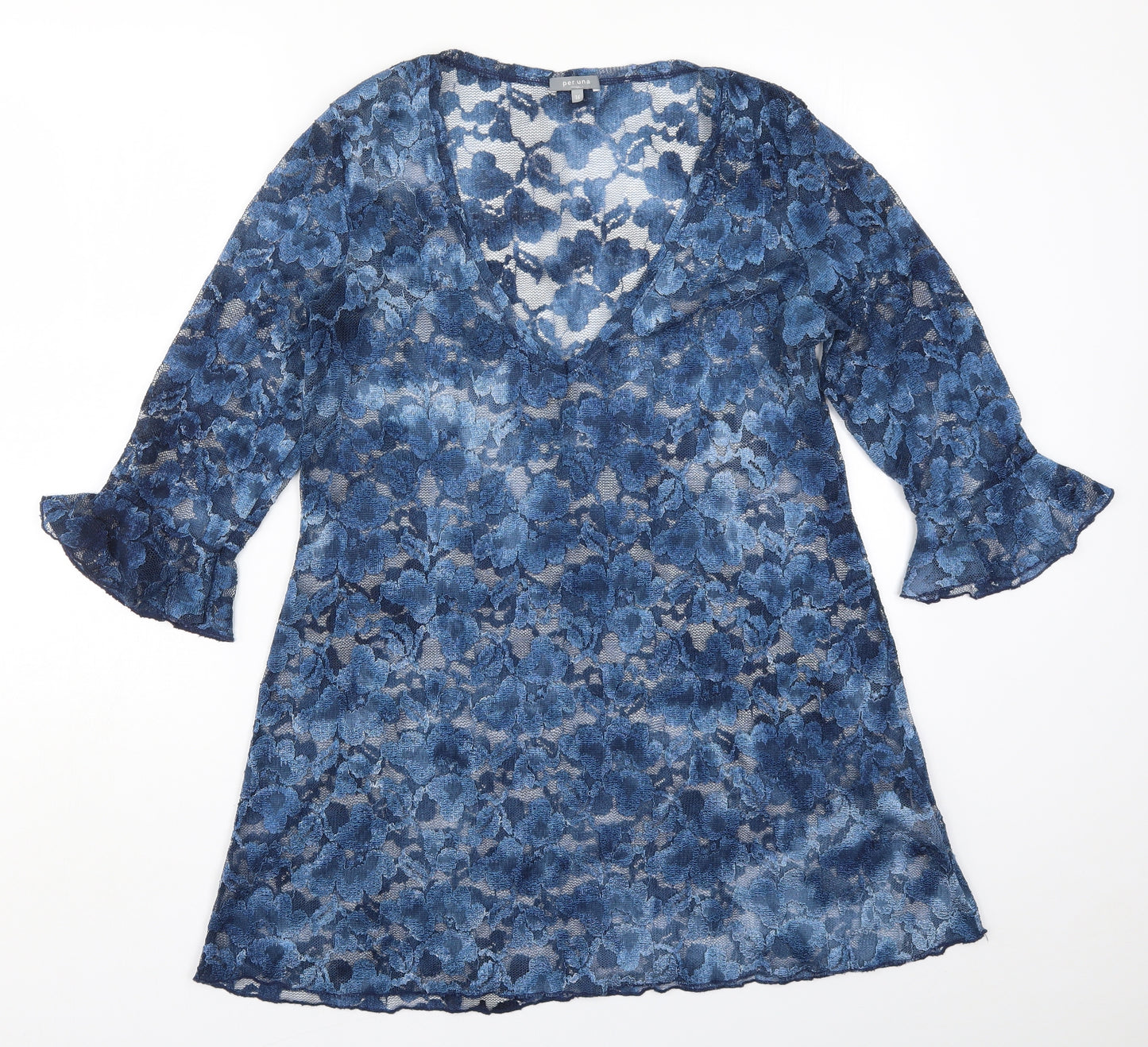 Per Una Womens Blue  Lace Basic Blouse Size 16