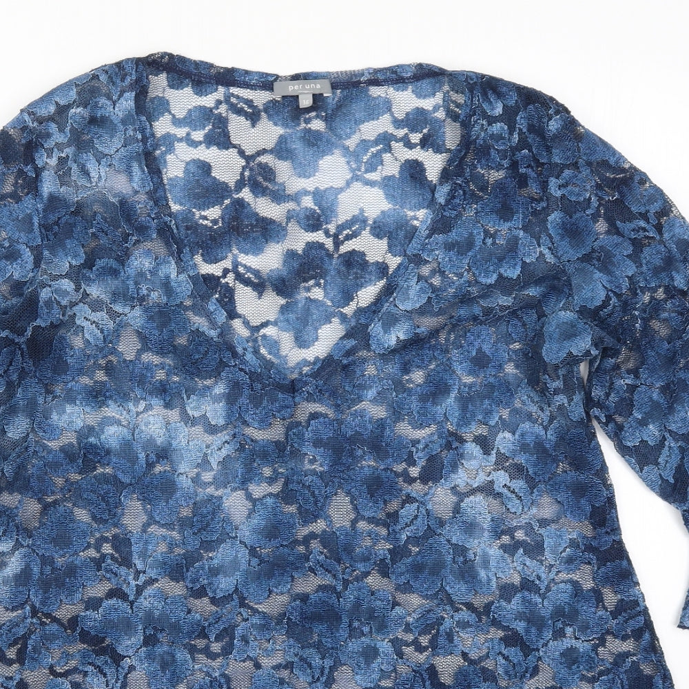 Per Una Womens Blue  Lace Basic Blouse Size 16