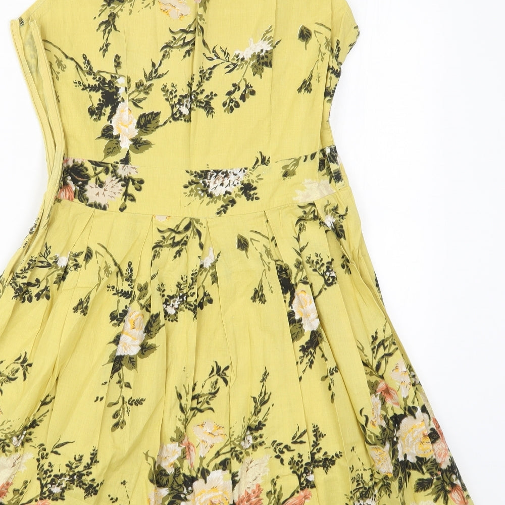 Preworn Womens Yellow Floral  Skater Dress  Size 12
