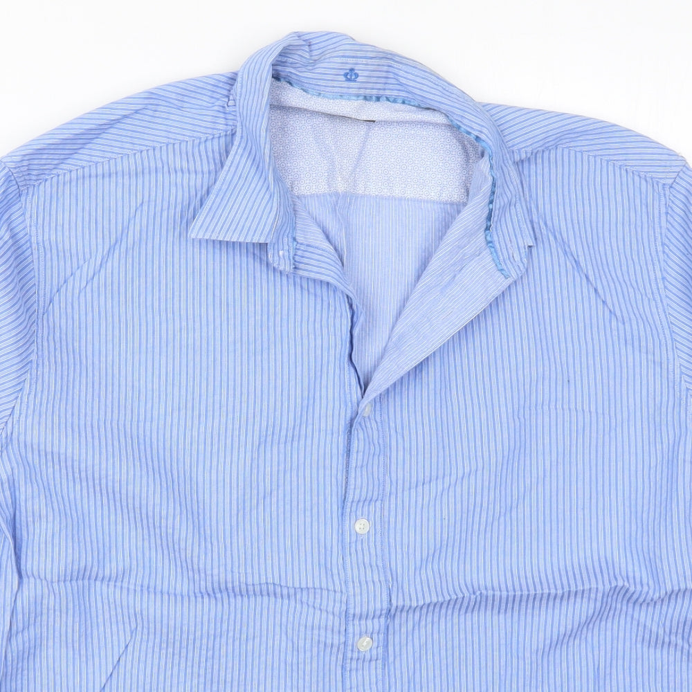 Jeff Banks Mens Blue Striped   Button-Up Size XL