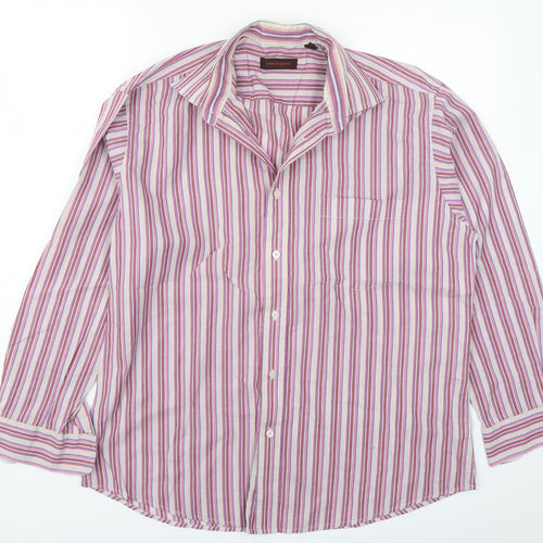 Peter England Mens Pink Striped   Button-Up Size 16