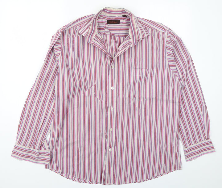 Peter England Mens Pink Striped   Button-Up Size 16