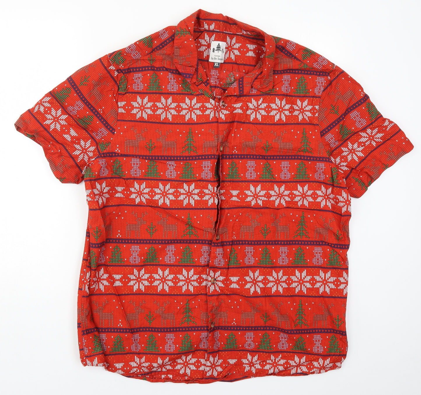 George Mens Red Geometric   Button-Up Size XL  - Christmas Prints