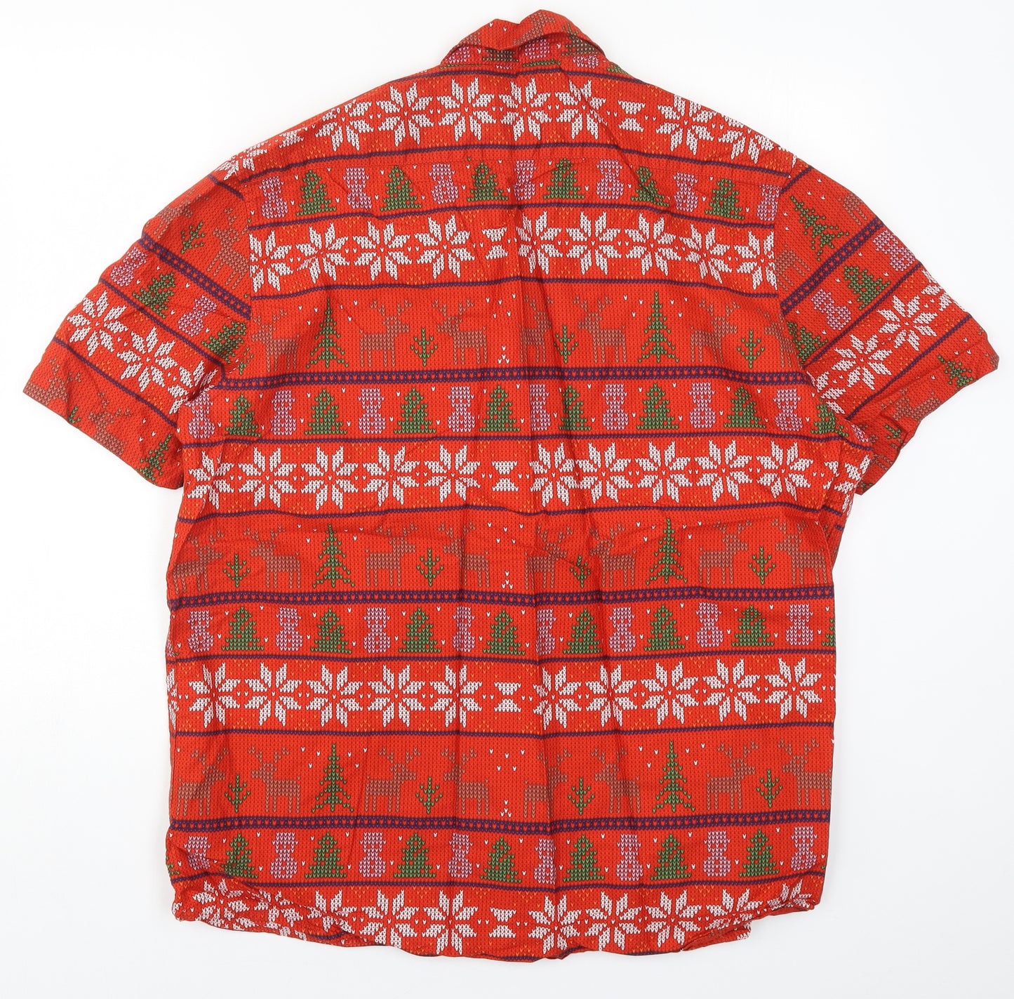 George Mens Red Geometric   Button-Up Size XL  - Christmas Prints