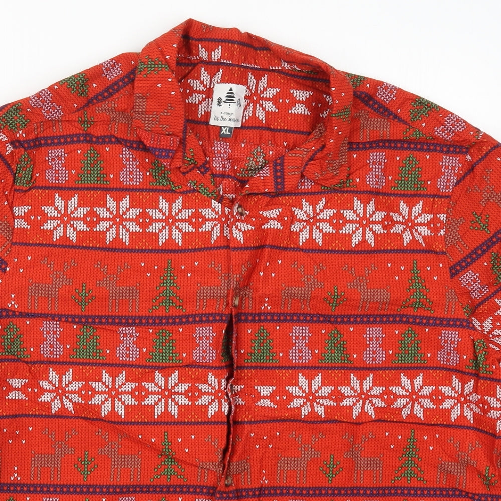 George Mens Red Geometric   Button-Up Size XL  - Christmas Prints