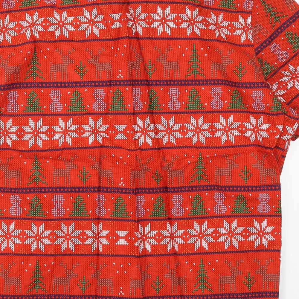 George Mens Red Geometric   Button-Up Size XL  - Christmas Prints