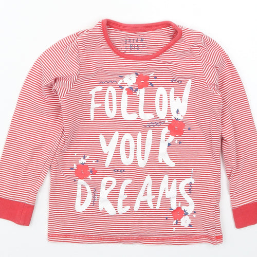 Mothercare Girls Red Striped  Basic T-Shirt Size 5-6 Years  - Follow Your Dreams