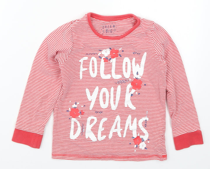 Mothercare Girls Red Striped  Basic T-Shirt Size 5-6 Years  - Follow Your Dreams