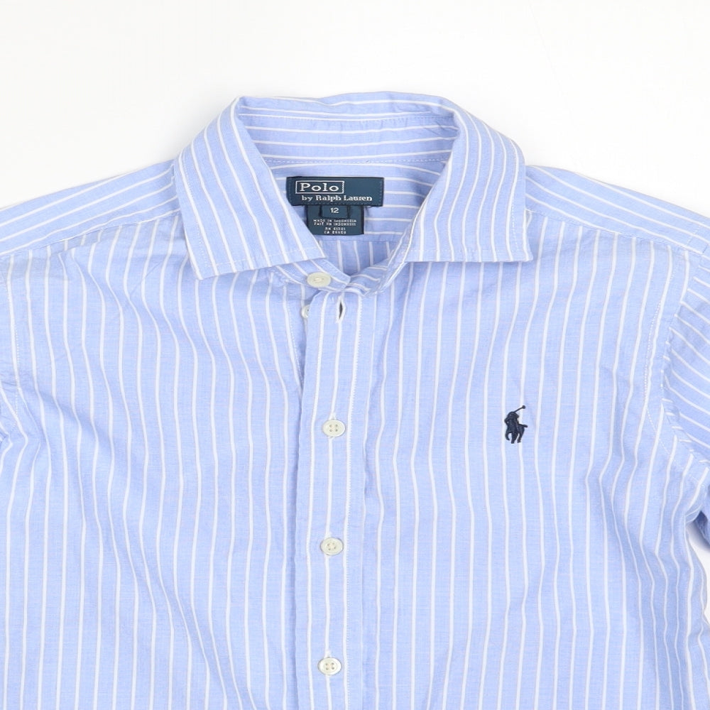 Polo Ralph Lauren Boys Blue Striped  Basic Button-Up Size 12 Years