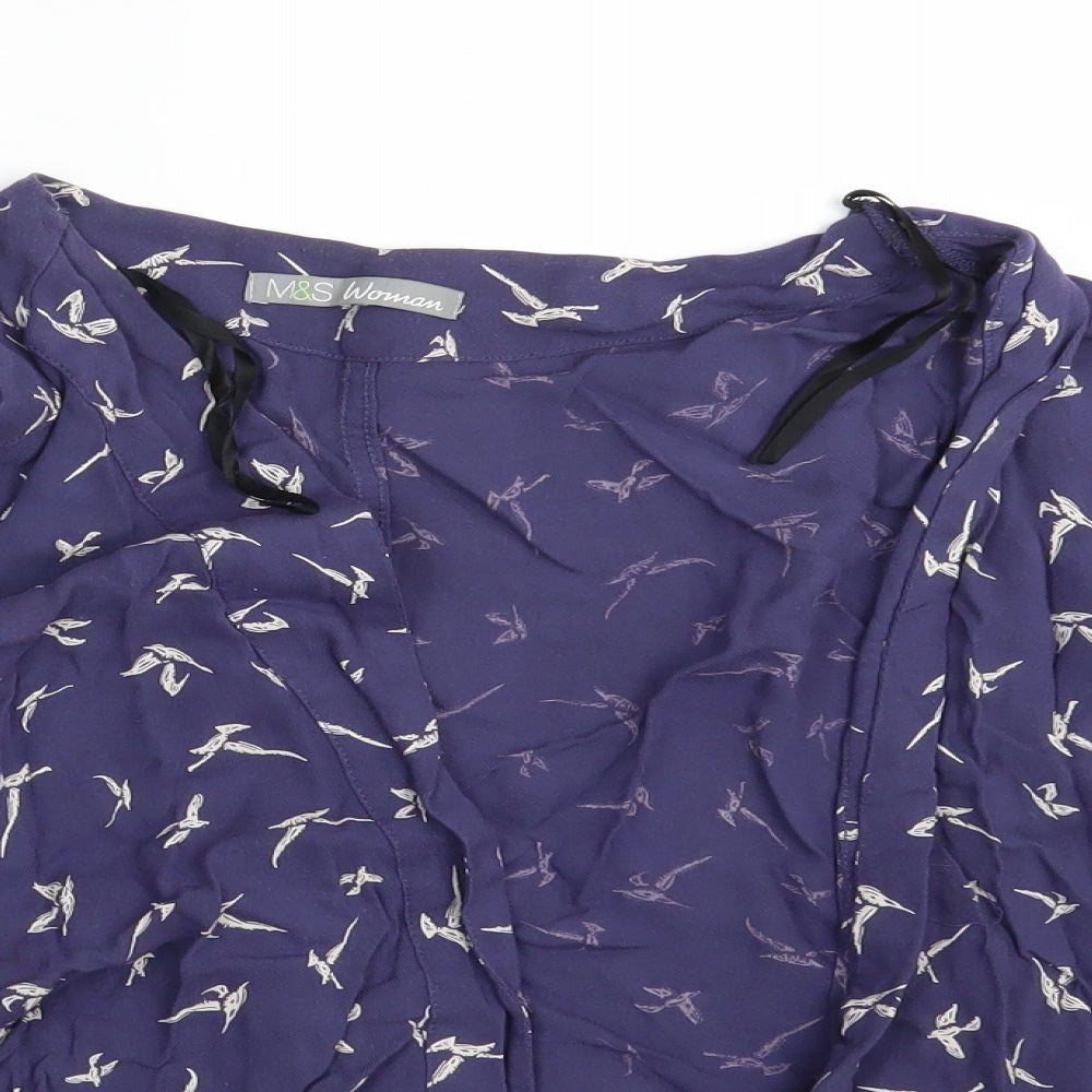 M&S Womens Blue Animal Print  Basic Blouse Size 18
