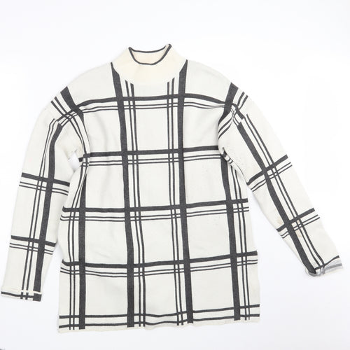 Topshop Womens White Check Knit Pullover Jumper Size 12