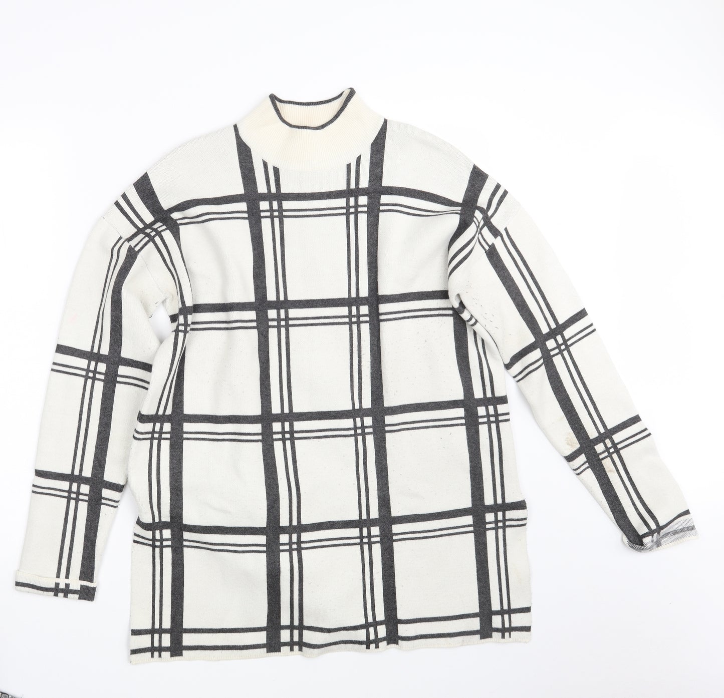 Topshop Womens White Check Knit Pullover Jumper Size 12