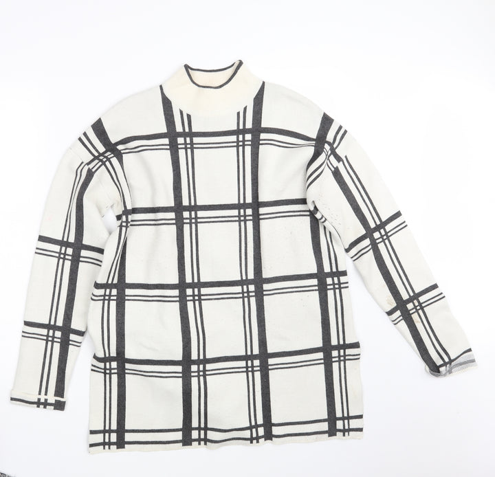 Topshop Womens White Check Knit Pullover Jumper Size 12