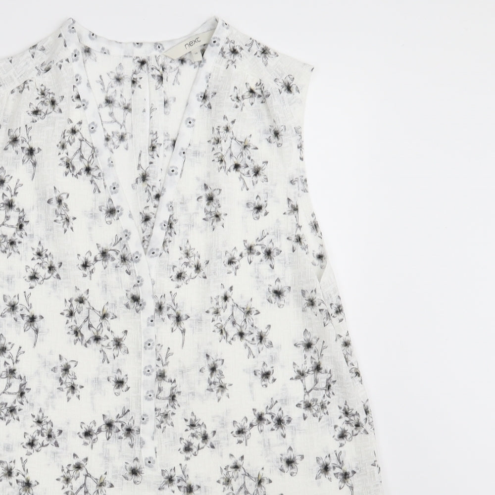 NEXT Womens White Floral  Basic Blouse Size 14