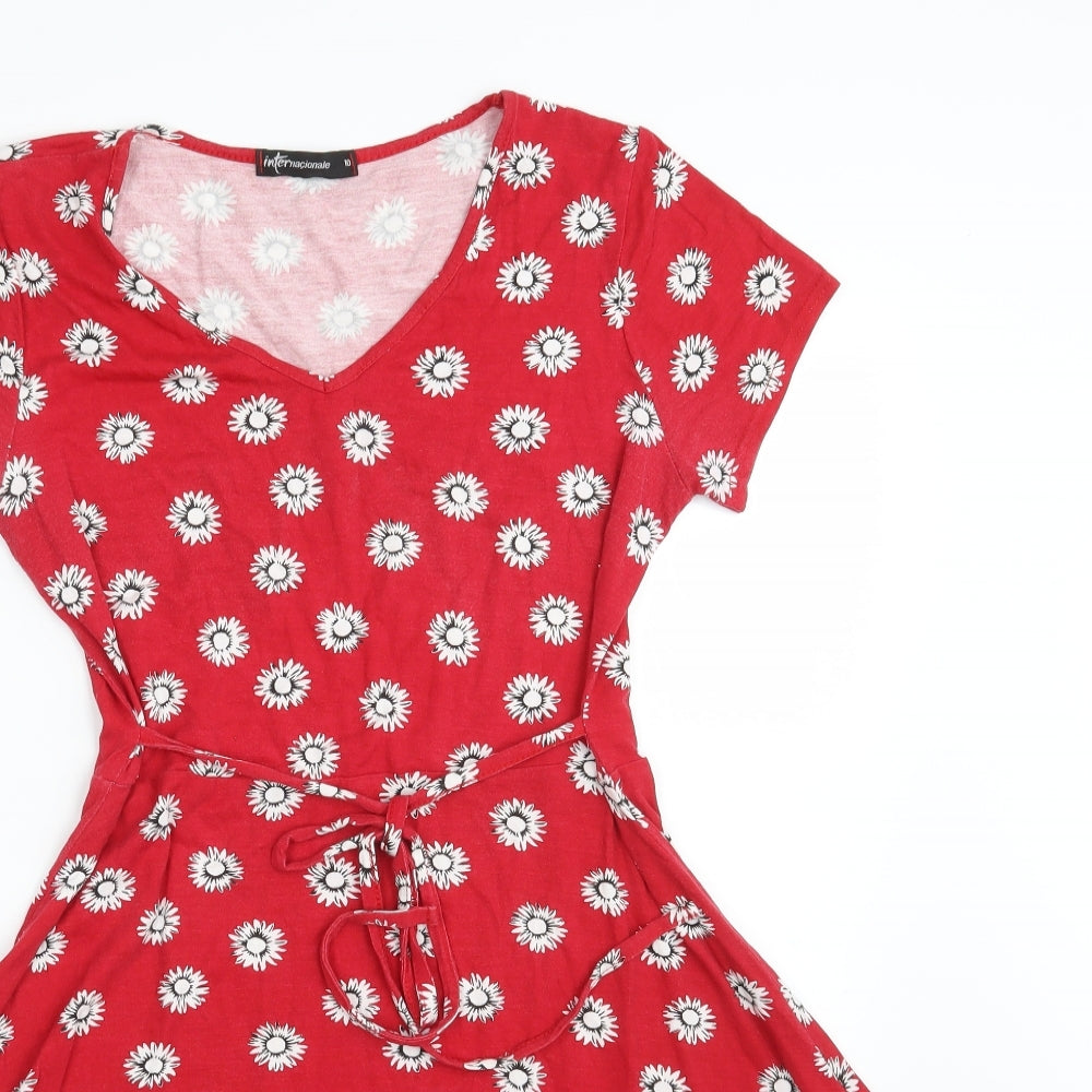 Internacionale Womens Red Floral  T-Shirt Dress  Size 10