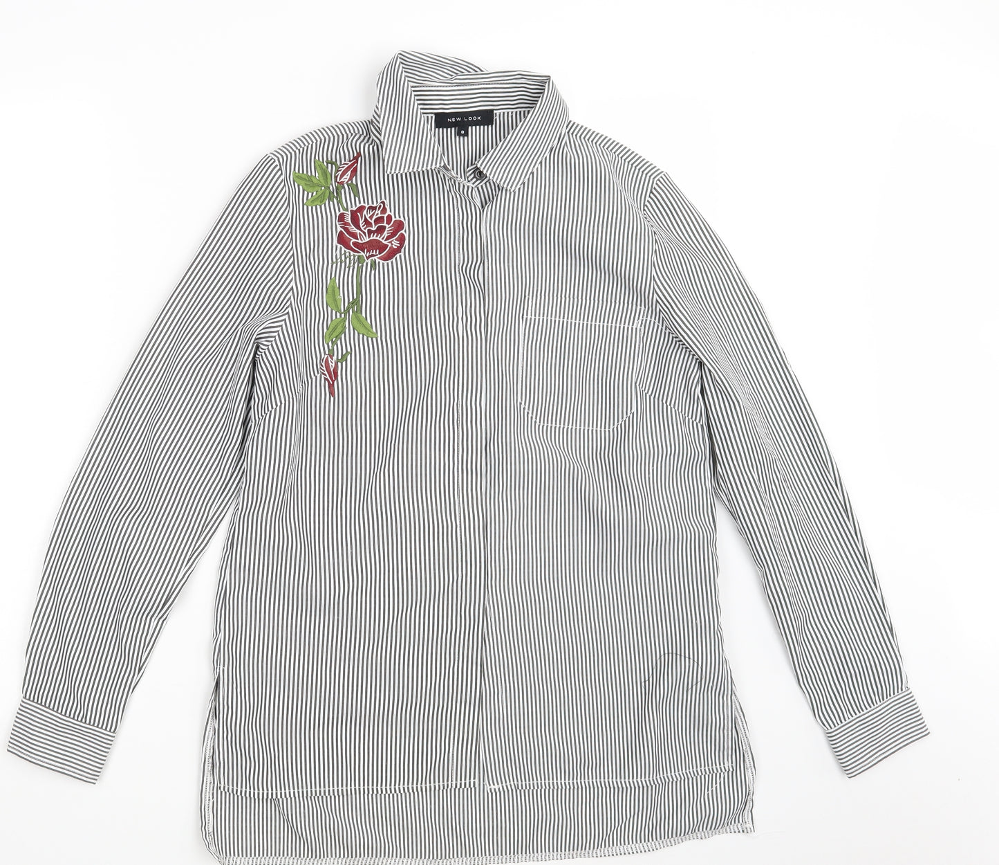 New Look Womens White Striped  Basic Button-Up Size 8