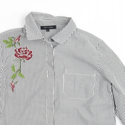 New Look Womens White Striped  Basic Button-Up Size 8