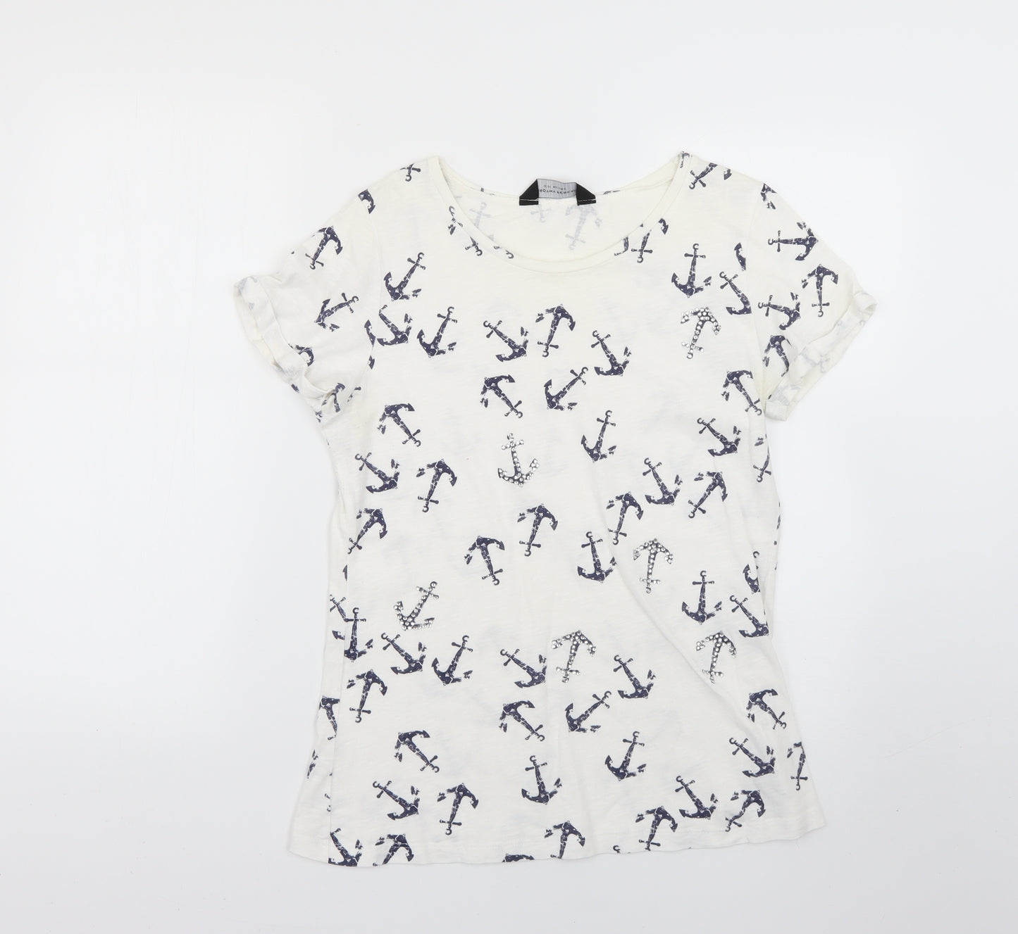 Dorothy Perkins Womens White Geometric  Basic T-Shirt Size 12