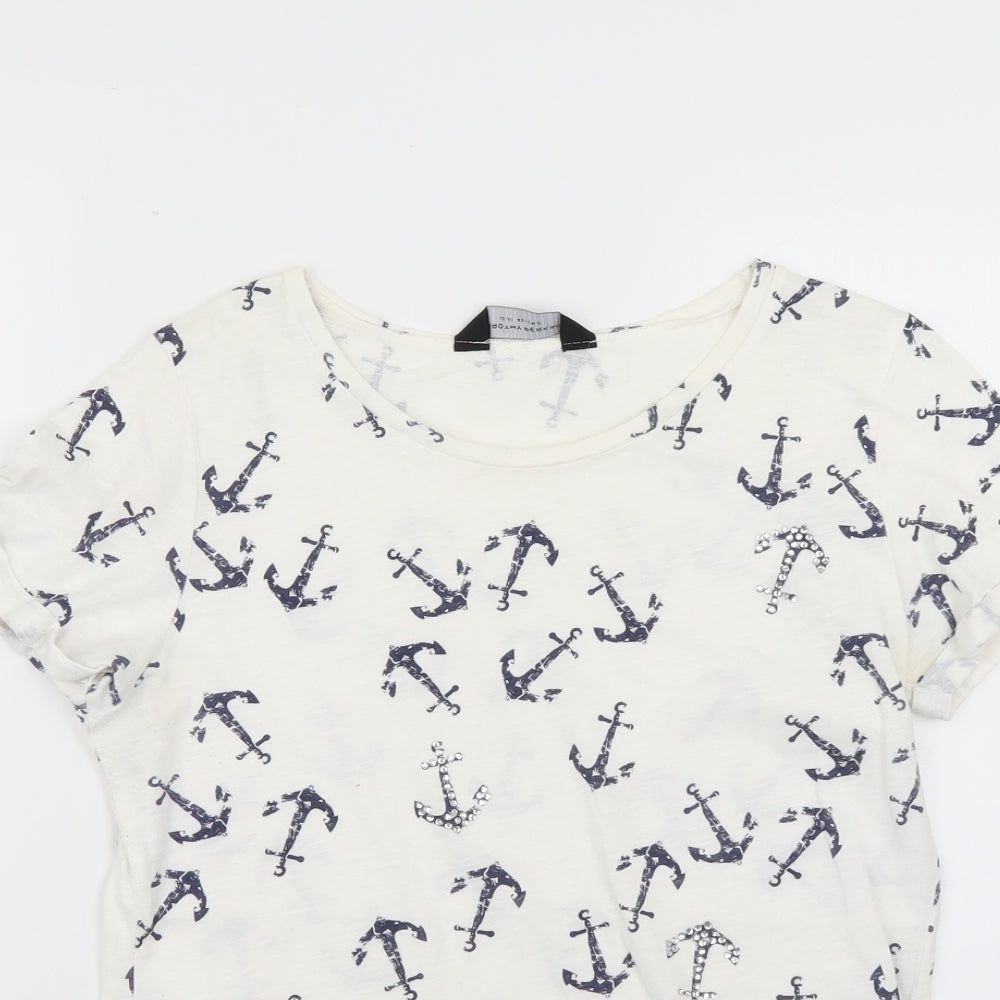Dorothy Perkins Womens White Geometric  Basic T-Shirt Size 12