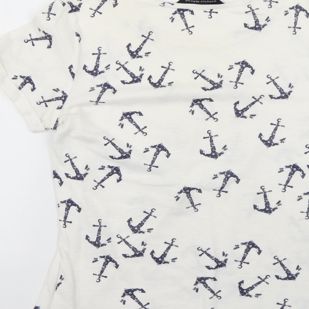 Dorothy Perkins Womens White Geometric  Basic T-Shirt Size 12