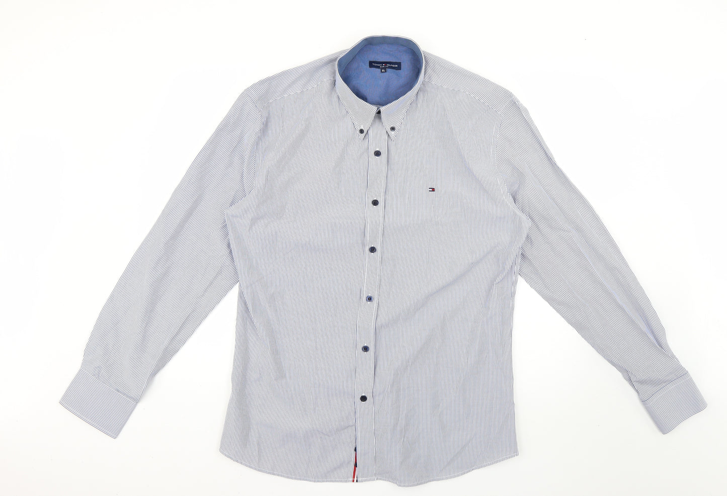 Tommy Hilfiger Mens Blue Striped   Dress Shirt Size XL