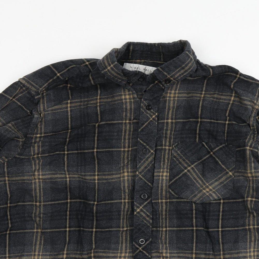 Nigel Hall Mens Blue Plaid   Button-Up Size M