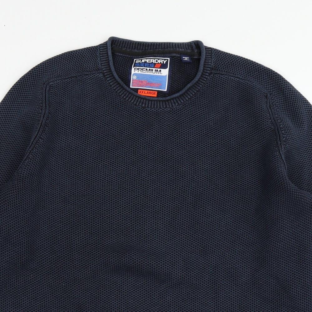 Superdry Mens Blue  Knit Pullover Jumper Size 2XL