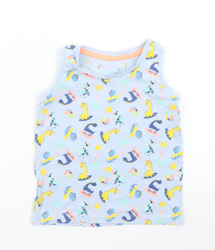 Matalan Boys Blue   Basic Tank Size 3-4 Years  - Dinosaur print
