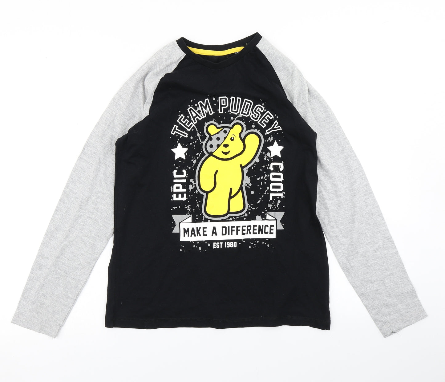 George Boys Black Colourblock  Basic T-Shirt Size 13-14 Years  - Pudsey Children in Need