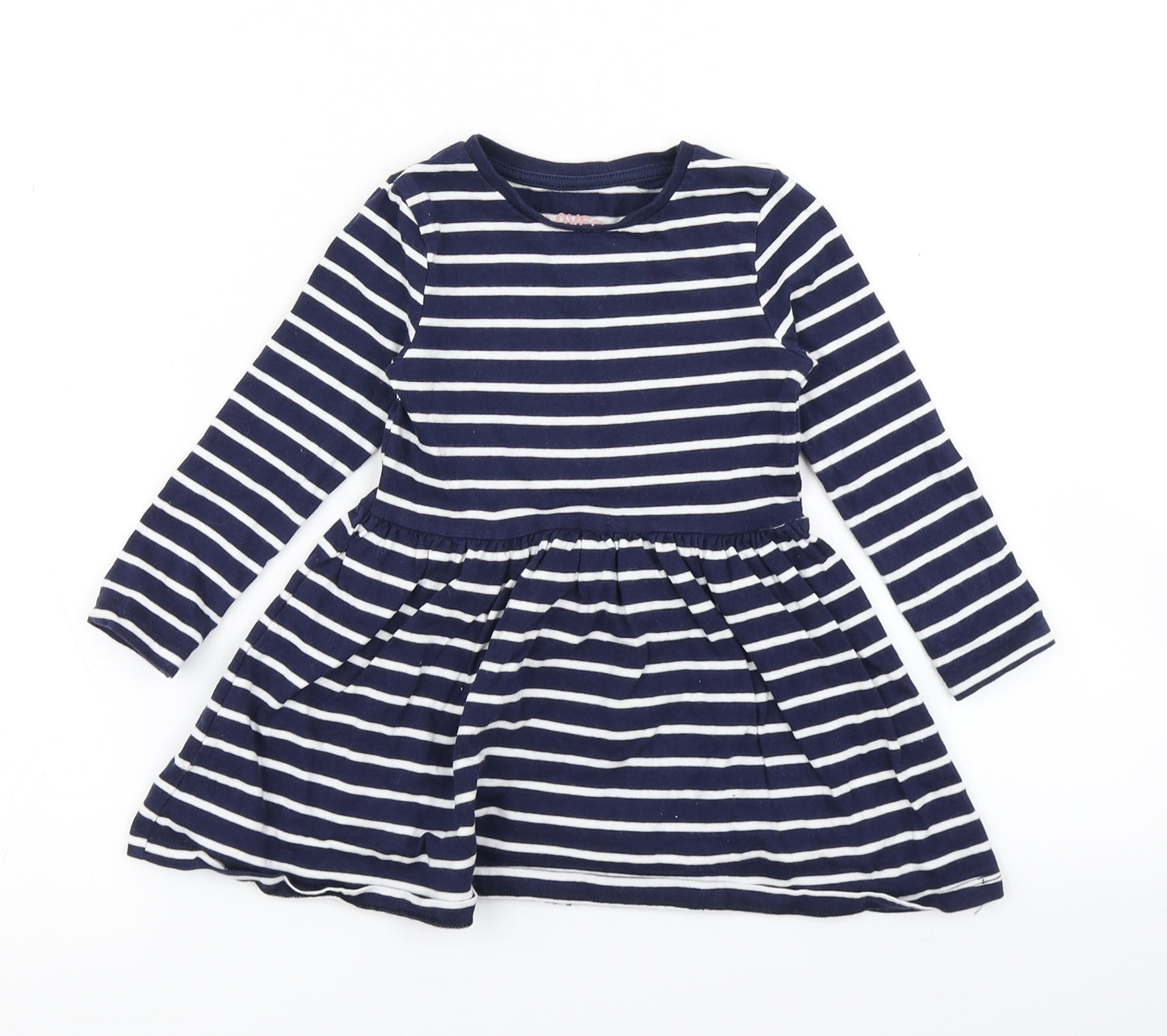 F&F Girls Blue Striped  Skater Dress  Size 18-24 Months