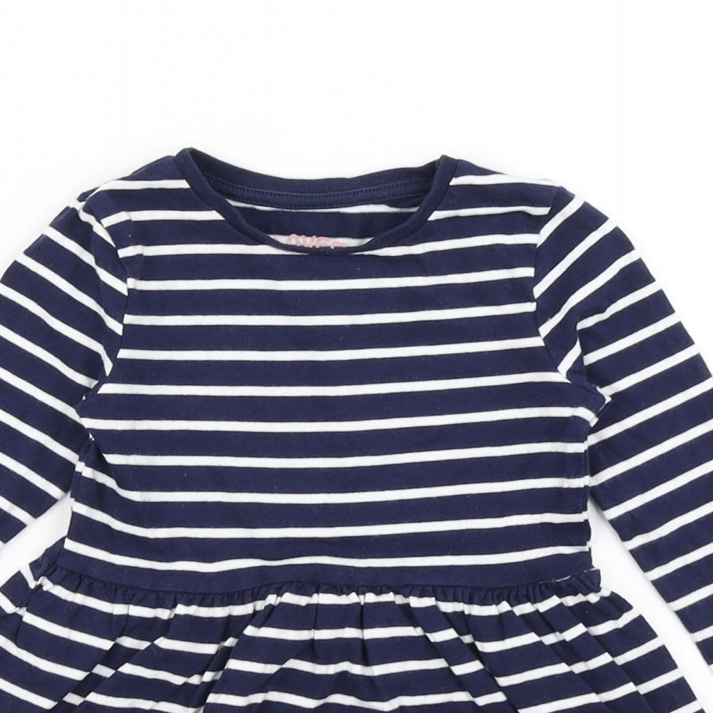 F&F Girls Blue Striped  Skater Dress  Size 18-24 Months