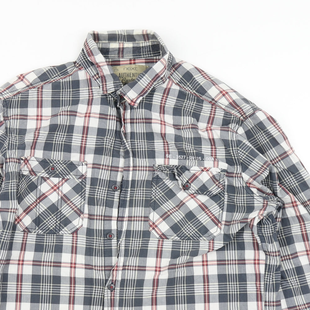 NEXT Mens Blue Plaid   Button-Up Size M