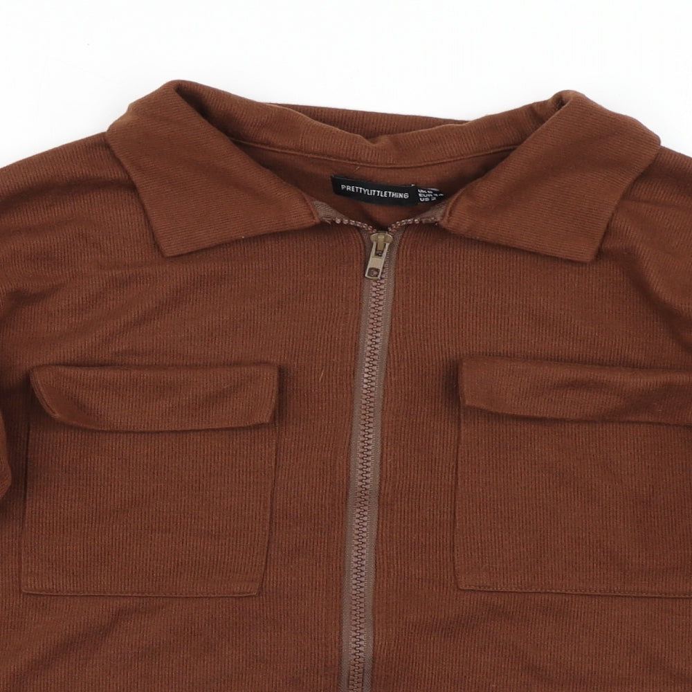 PRETTYLITTLETHING Womens Brown   Cropped T-Shirt Size 6