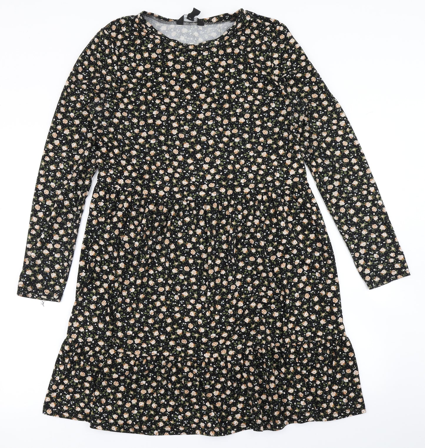 New Look Womens Black Floral  Skater Dress  Size 12