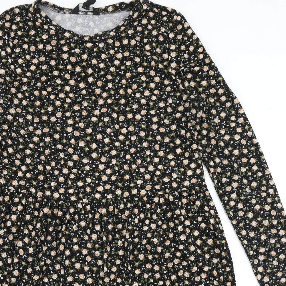 New Look Womens Black Floral  Skater Dress  Size 12