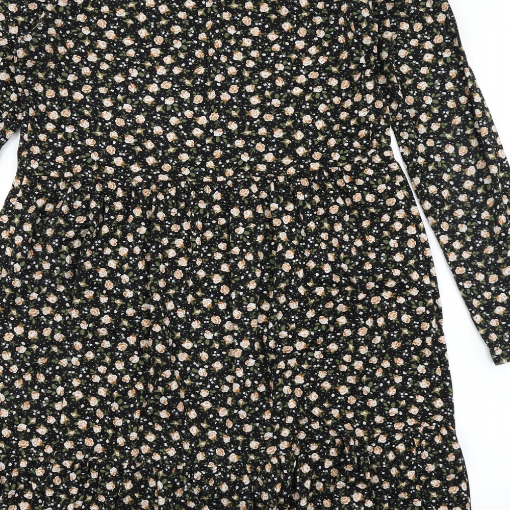 New Look Womens Black Floral  Skater Dress  Size 12