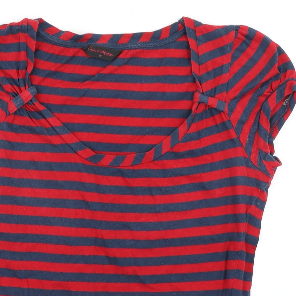 Miss Selfridge Womens Red Striped  Basic T-Shirt Size 10