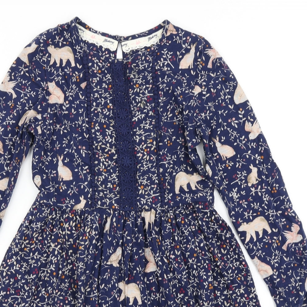 Mantaray Girls Blue Floral  Skater Dress  Size 8-9 Years