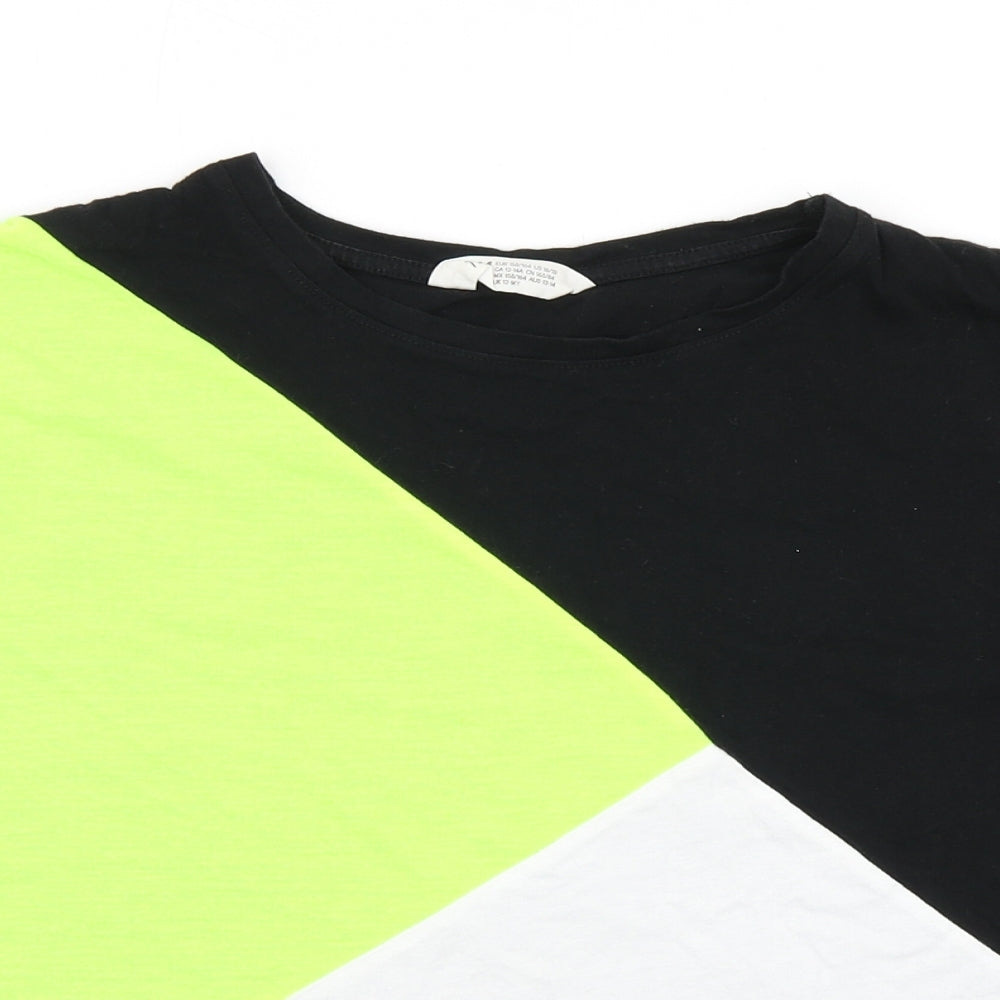 H&M Girls Green Colourblock  Basic T-Shirt Size 12-13 Years