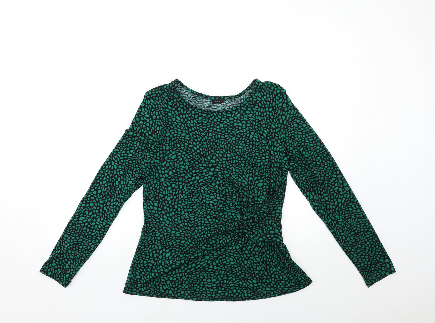 M&Co Womens Green Animal Print  Basic T-Shirt Size 12  - Knot detail