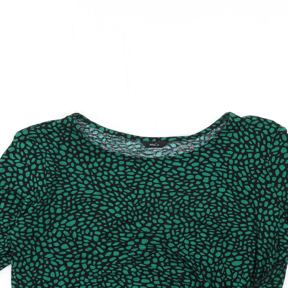 M&Co Womens Green Animal Print  Basic T-Shirt Size 12  - Knot detail