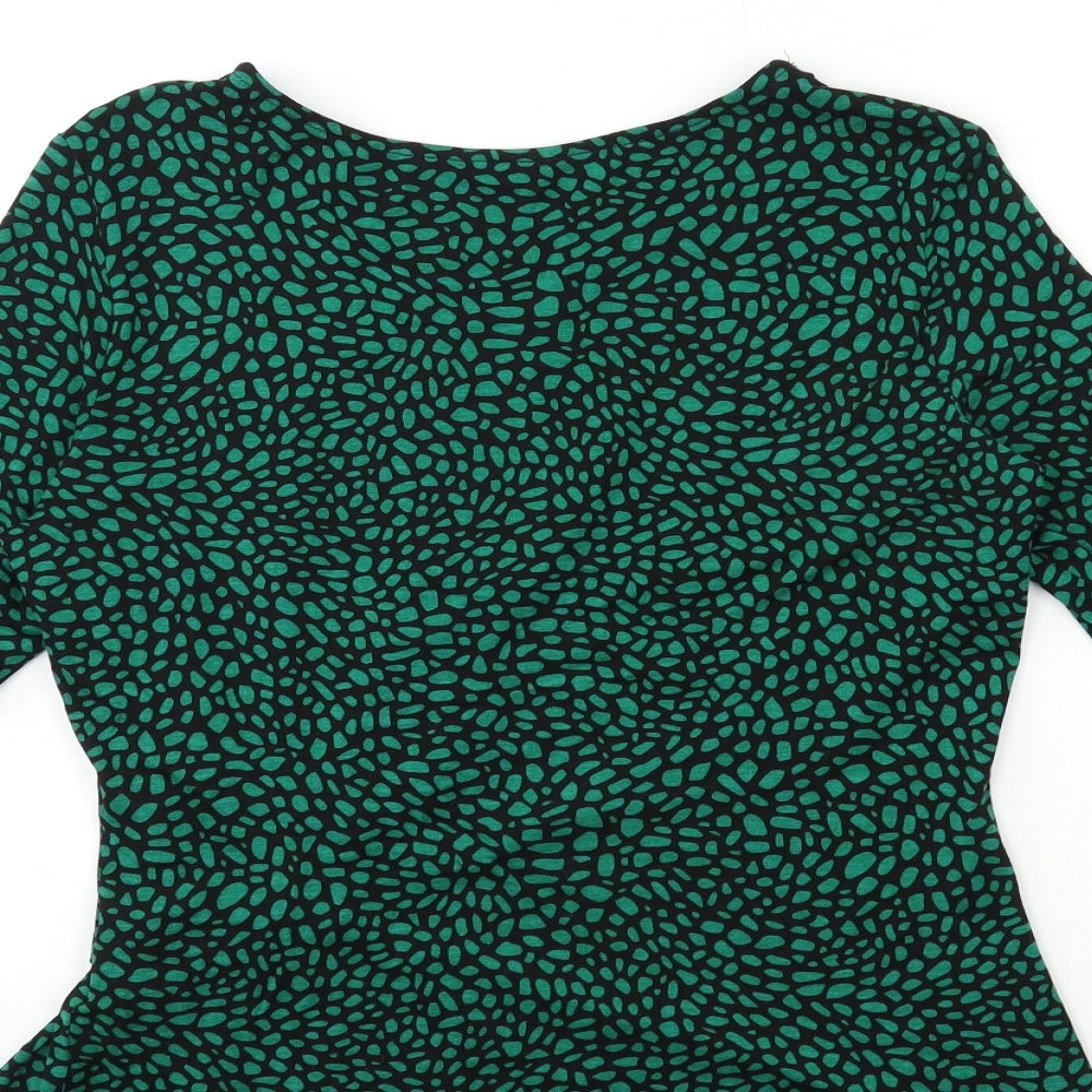 M&Co Womens Green Animal Print  Basic T-Shirt Size 12  - Knot detail