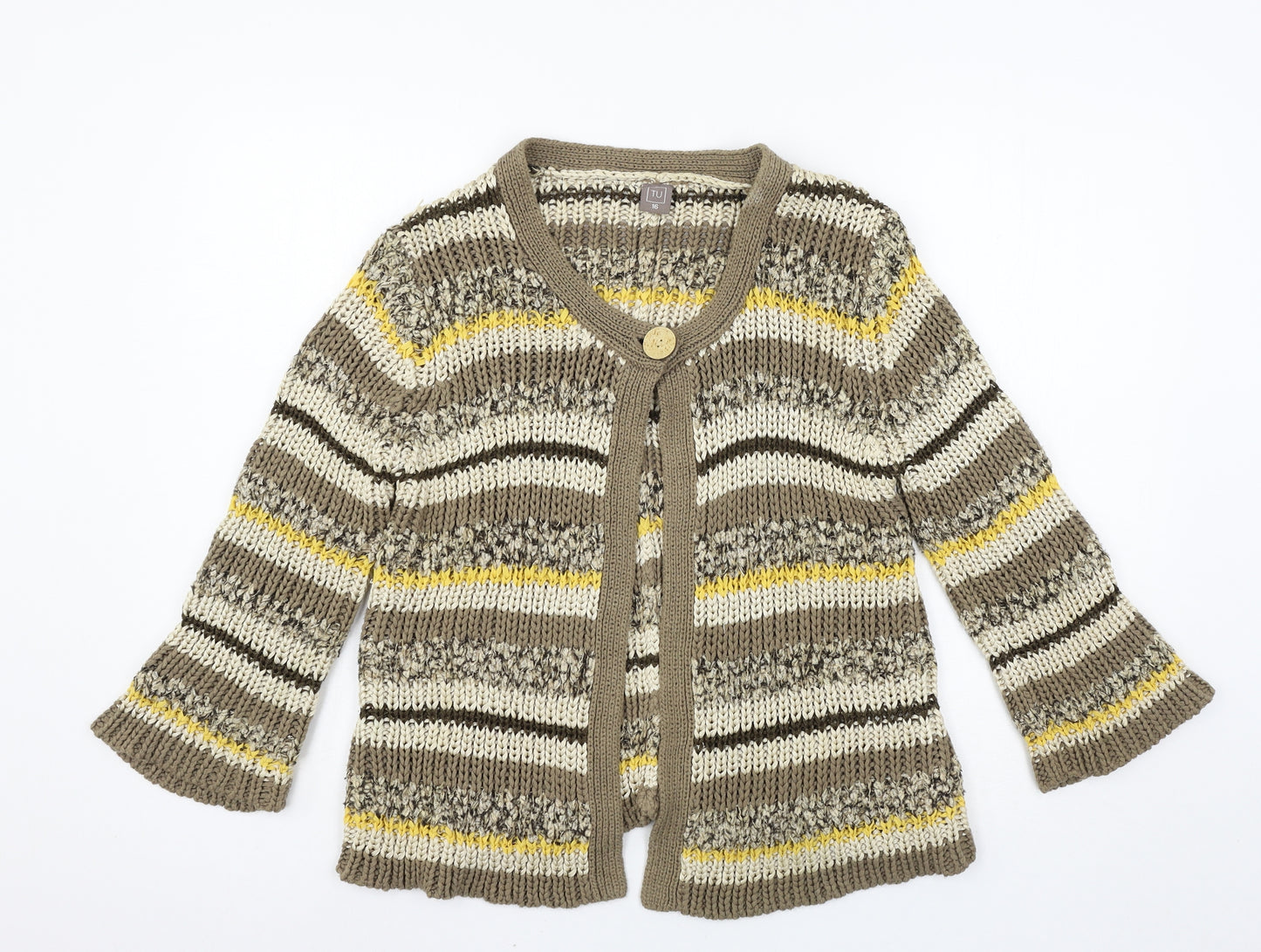 TU Womens Brown Striped Knit Cardigan Jumper Size 16
