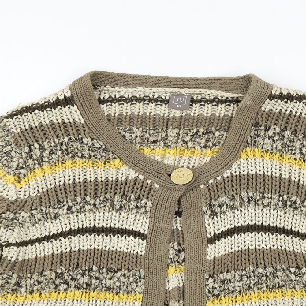 TU Womens Brown Striped Knit Cardigan Jumper Size 16