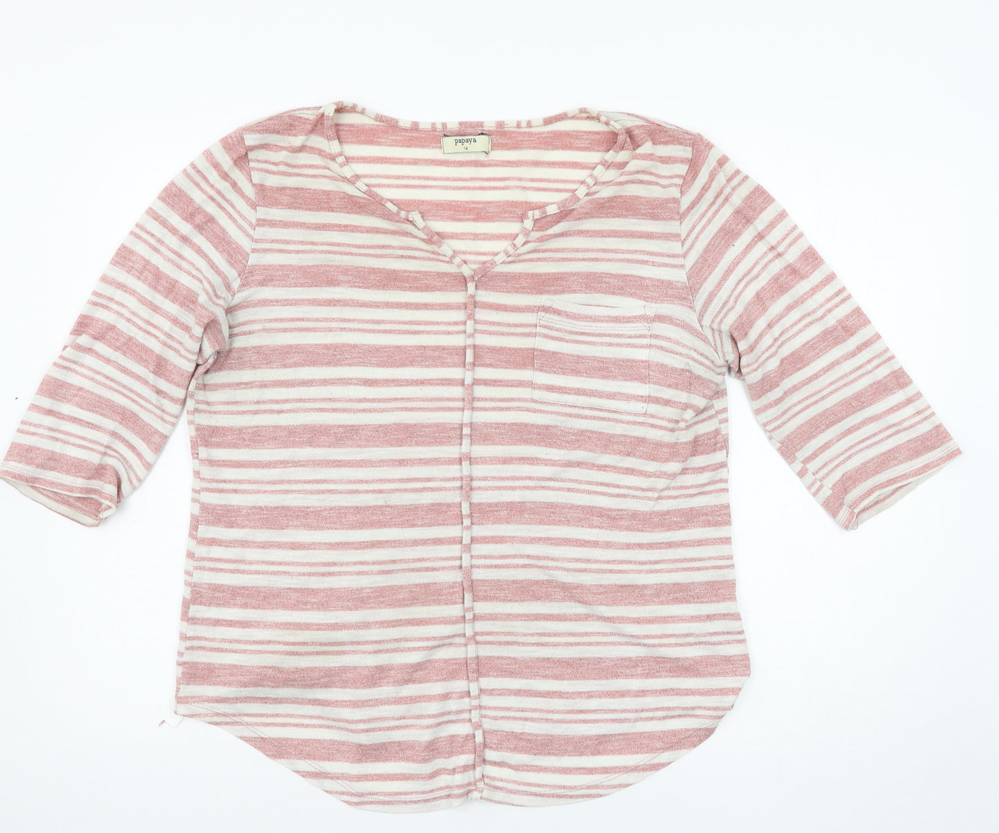 Papaya Womens Pink Striped Knit Basic T-Shirt Size 16