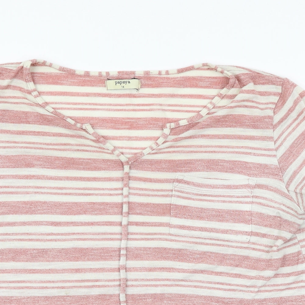 Papaya Womens Pink Striped Knit Basic T-Shirt Size 16