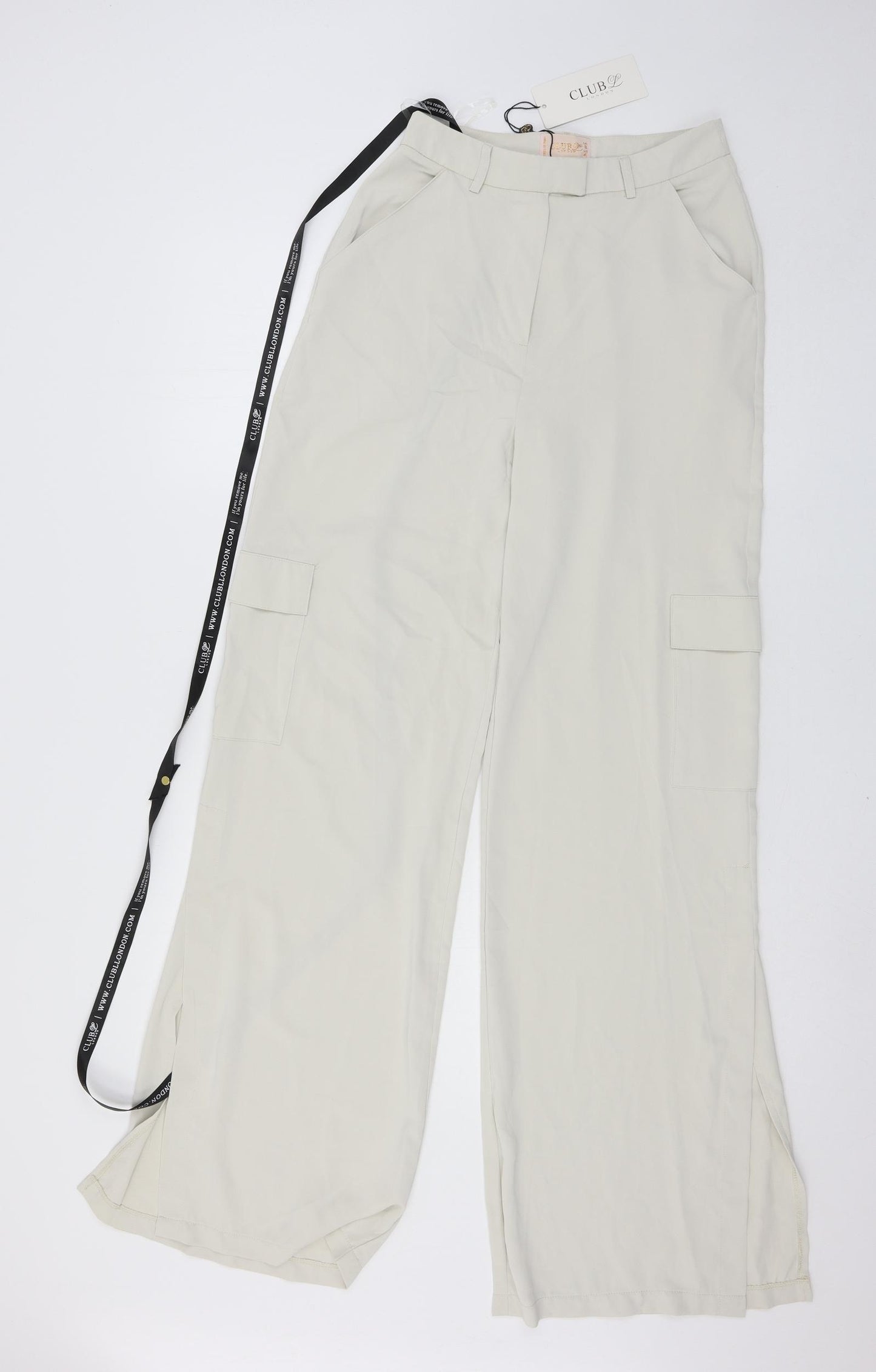 Club L Womens Ivory  Satin Trousers  Size 8 L32 in